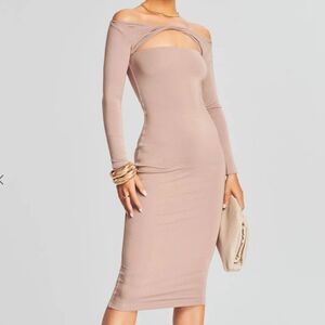 SER.O.YA Irene Midi Bodycon Off The Shoulder Twist Dress